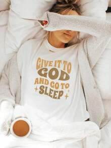 Camiseta Cristiana de Color Cómodo, Camiseta de Dormir Tipo Pijama, Camiseta de Dormir de Talla Grande, Camisetas de Dormir Oversize, Camiseta de Fe Cristiana, Camisetas Gráficas Unisex, Camiseta Divertida - Blanco - Ver 1