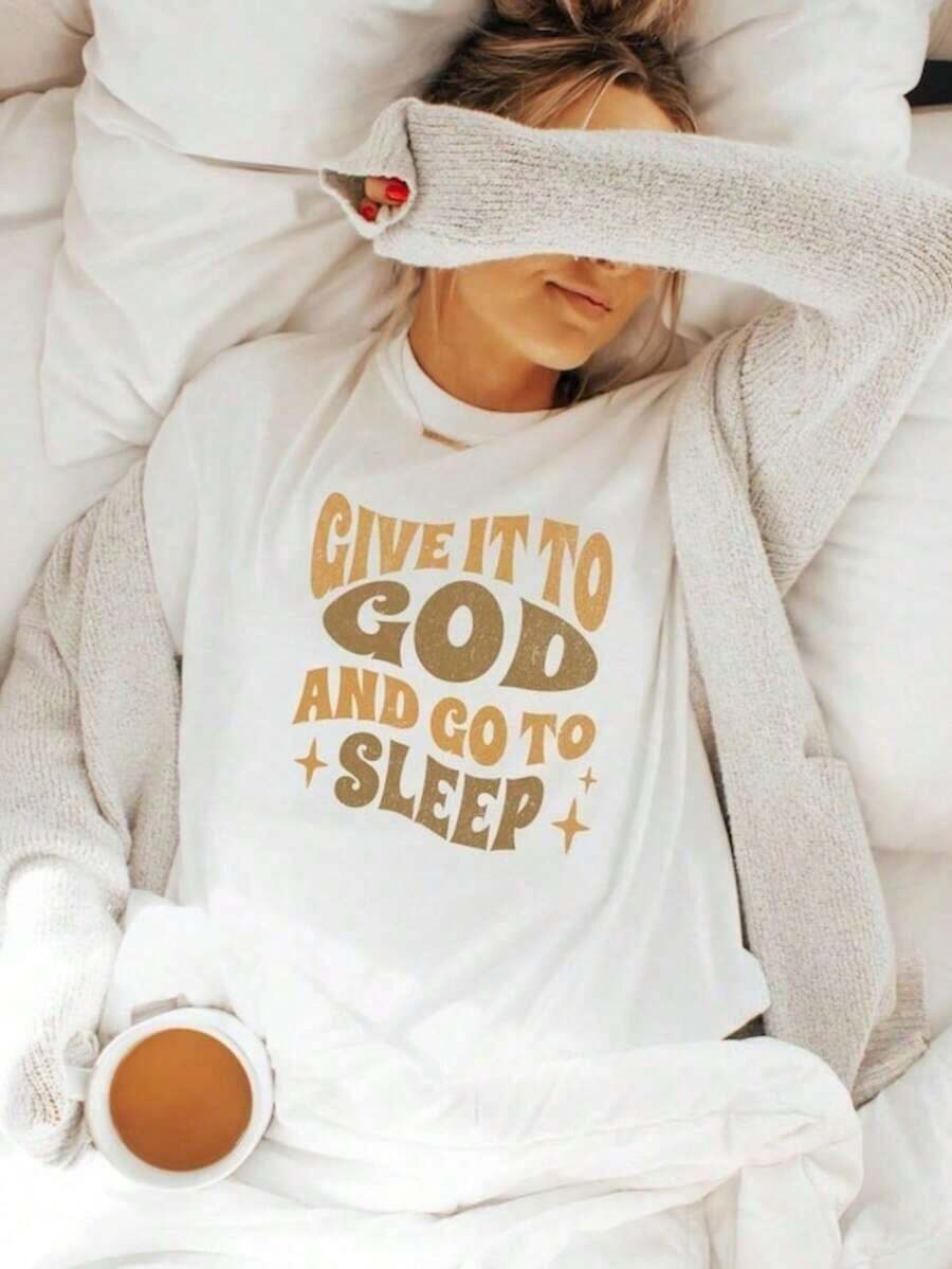 Camiseta Cristiana de Color Cómodo, Camiseta de Dormir Tipo Pijama, Camiseta de Dormir de Talla Grande, Camisetas de Dormir Oversize, Camiseta de Fe Cristiana, Camisetas Gráficas Unisex, Camiseta Divertida - Blanco - Ver 1