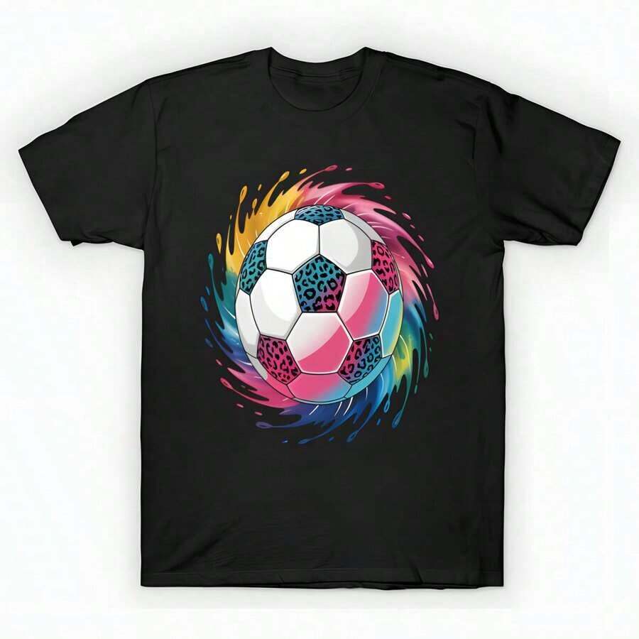 Soccer Ball T-Shirt (3) unisex de la de algodón puro de alta densidad de 220 g. C-AmiS-eta uniS-ex 100 % aL-Godón de - Tejido de alta densidad. Apta para todo tipo de perS-onas, ya sean mujeres o hombres. Tejido duradero de alta C-Alidad apto para todas las estaciones, suave al tacto pero duradero. Tops transpirables. Conjuntos de otoño para mujer. Conjuntos de vaC-Aciones para mujer. Disfraz de Halloween para mujer. - Negro - Ver 1