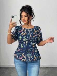 Blusa casual de manga corta con lazo y espalda abierta, unicolor, para mujer talla grande, verano - Multicolor 7 - Ver 5