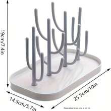 Bottle Drying Rack - Bottle Drying Stand | Tree-Shaped Bottle Drying Tray | Upright Bottle Drying Station, Concave Large Bottom Plate, Gray, Creative Baby Bottle Drainer Tree-Shaped Bottle Drying Rack, Baby Bottle Storage Dust-Proof Rack - Multicolor - View 3