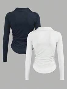 Camiseta blanca de manga larga para mujer con estampado de cerezas rojas dulces, cuello polo, cintura ajustada.Perfecta para el otoño.Nuevo estilo, camiseta de moda.Regalo para vacaciones, regalo para hermanos, regalo para hermana, regalo para mamá, regalo para el Día de la Madre.Informal, minimalista, top con estilo. - azul real - Ver 2