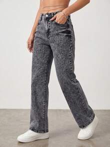 Straight Cut High Waist Jeans Minimalist And Timeless Style. - Grey H2KA11 - View 13