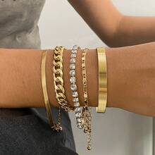 VKME Juego de 5 pulseras de cadena de metal con circonita y cadena retorcida - Golden D - Ver 3