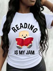 "Reading Is My Passion" T-Shirt With A Cute Character Of Pan Reading A Book, Fun Graphic Tee For Book Lovers - White - View 7