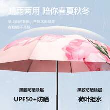 Matching Printed Umbrella & Handbag Set, Double-Layer Black Coating, Manual Folding, Sun Protection, Portable - Multiple Colors Available (matching Handbag Included) - View 3