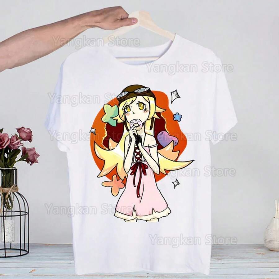 Camiseta Bakem1onogatari Oshino Shinobu M1en de calidad para verano. Camiseta de manga corta de 220 g de algodón puro para hombre y mujer. Tejido grueso, resistente a las arrugas y que no se deforma fácilmente. Estilo sencillo y versátil, ligero y transpirable, perfecto para ir al trabajo, viajar, acampar, ir de compras y para el tiempo libre diario. - Blanco - Ver 1