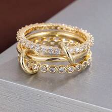 1pc Minimalist Dotted Triple-Ring Design Cubic Zirconia Inlaid Women's Ring - Multicolor - View 14