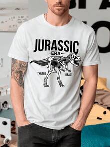 Unisex T-Shirt, 100% Combed Cotton, Round Neck, Dino Jurassic Era Skeleton Design. Unisex Style, Cool And Comfortable, For Everyday Wear, Streetwear, Concerts, Funny Occasions, Creative Occasions, Gym, And Sports. - 白色的 - 查看 1