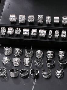 5/8/10/20pcs Men's Titanium Steel Stainless Steel Ring Set, Multiple Styles Casual Minimalist Cool Finger Rings, Unisex Stackable, Random Shipment - Silver - View 5
