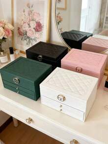 1pc 3-Layer Jewelry Box, Luxury Large Capacity Lockable Jewelry Organizer, Multi-Compartment Drawer Style Jewelry Case, PU Leather Jewelry Storage Container For Necklaces, Earrings, Rings, Bracelets, Watches And Other Accessories, Holiday Gift - Multicolor - View 8