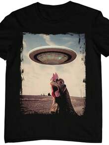 Camiseta Hhner UFO Pollo Alienígena Extraordinariamente Divertido Huhn Naumschiff Weirdcore Estética Atuendo Nachhaltige BioBaumwolle.220g Camiseta de algodón puro uniS1ex Peso ideal para todas las estaciones, adecuada tanto para hombres como para mujeres. Tejido duradero de alta calidad, suave al tacto y de larga duración. Top transpirable, adecuado para la ropa de otoño y de vacaciones de las mujeres. - Negro - Ver 1