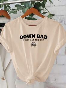Camiseta de algodón estampada de corte holgado para mujer, cuello redondo, manga corta, casual, para vacaciones, primavera/verano, lavable a máquina. OQD9 - Albaricoque - Ver 6