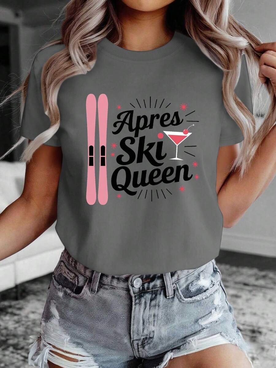 Camiseta cómoda para mujer Apres Ski Queen Pink Skis Cocktail - Gris Oscuro - Ver 1