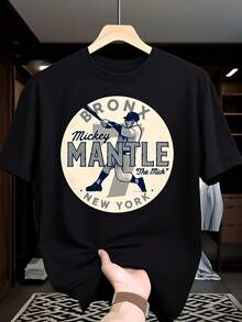 Camiseta de manga corta para hombre con diseño de  Mantle, jugador de béisbol de los New York Bronx, ideal como regalo de Pascua, adecuada para actividades al aire libre, paquete de 2 camisetas vintage casuales de cuello redondo con estampado, adecuada para el uso diario y actividades al aire libre, lavable a máquina, una camiseta de manga corta ideal para el hogar, el uso diario, fiestas y viajes-perfecta como regalo para amigos o familiares. - Negro - Ver 6