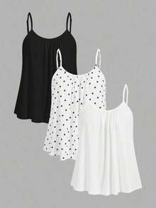 3 piezas Tops de camisola holgados y plisados para mujer, con tirantes ajustables, aptos para primavera y verano - Multicolor 4 - Ver 11