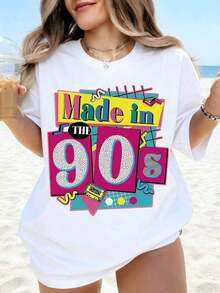 ropa de mujer Camiseta con estampado retro de los 90 para mujer, top casual de verano para playa, camisa de estilo vintage de los 90, ideal para fiestas de nostalgia de los 90, regalo de cumpleaños, camisas de mujer - Blanco - Ver 6
