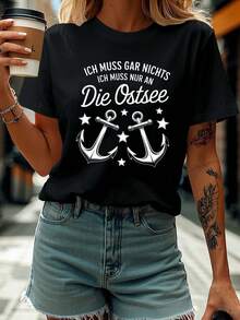 Camiseta de Mujer con Estampado de Letras "Ich Muss Gar Nichts", Manga Corta, Cuello Redondo, Top Casual para Verano y Primavera, Ropa de Mujer, Camisetas para Salir de Noche para Mujer - Negro - Ver 7