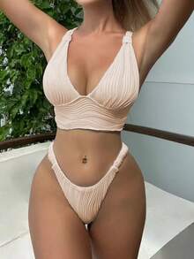 Nuevo y sexy traje de baño de dos piezas con tiras cruzadas - Negro - Ver 7