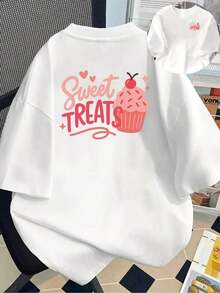 Camiseta de manga corta estampada con diseños frontales y traseros - Estilo dulce y lindo - Camiseta estampada para mujer de primavera/verano, ¡tu mejor elección! Transpirable y cómoda. - Blanco - Ver 12