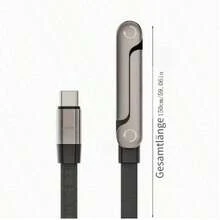 Cable de carga rápida de 240W con soporte para teléfono, conector en ángulo de 90 grados, diseño giratorio de 360 grados, soporte ajustable de varios ángulos, cable trenzado duradero, compatible con iPhone 17, teléfonos para juegos, tabletas para carga rápida - Negro - Ver 10