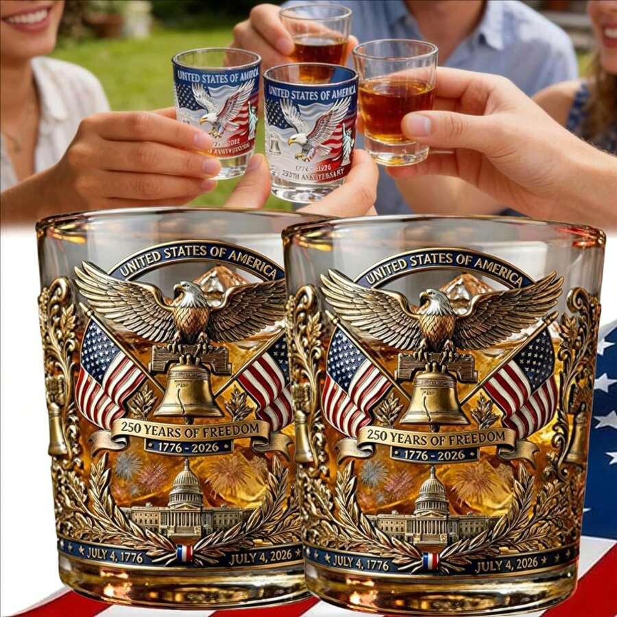 1PC 10OZ  United States Of America Independence Day Commemoration Glass 250th Anniversary Whiskey Bottle Gifts For Father's Day 1776–2026 Patriotic USA Flag Bourbon Glass - Xem 1