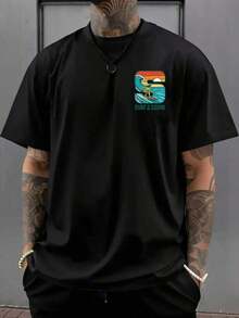 GiftSurfing and Sound, Camiseta de moda para hombre con estampado de patrón a doble cara, adecuada para el ocio diario en casa y deportes de fitness al aire libre, prenda superior de estilo popular, camiseta esencial con paneles delantero y trasero para hombre, TALLA GRANDESoft - Negro - Ver 4