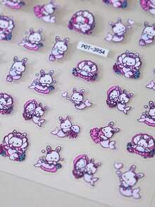 1pc Cute Cartoon Rabbit Mermaid Nail Stickers, Self-Adhesive One-Time 3D Embossed Nail Art Decals, Glitter Surface, Suitable For Gatherings With Friends, Exquisite Pattern Easy To Apply And Durable - Multicolor - View 4
