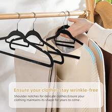 100/50/30pcs, Premium Velvet Non-Slip Hanger With Tie Bar, 360° Swivel Hook, Space-Saving, Durable, Suitable For Indoor Storage, Outdoor Drying, Clothing Display, Standard Hanger, Wardrobe Storage, Organization And Storage - 查看 6