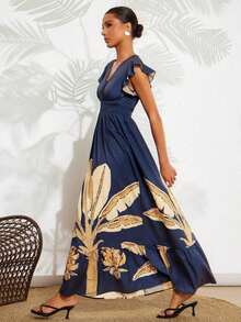 Vestido largo elegante de mujer con cintura fruncida y volantes, vestido de verano para vacaciones, vestido para citas - Multicolor - Ver 7