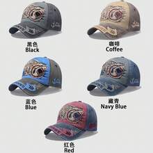 Gorra de béisbol con estampado de tiburón desgastado, estilo vintage y versátil de hip hop, adecuada para la calle, viajes, ajustable, para todas las estaciones - Tiburón parche - Ver 6
