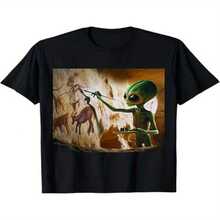 1 Camiseta de Arte de Cueva Alienígena - Suave y Transpirable, Ideal para Uso Diario, Hombres, Mujeres, Familia, Amigos en Acción de Gracias, A?o Nuevo - , Tallas S- - Negro - Ver 2