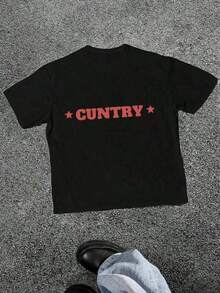 Camisetas Casuales Unisex Bonitas de Primera Calidad, Estilo Adorable con Calidad Superior y Gran Textura. Camiseta Casual de Manga Corta de Algodón Suave de 220 g/m² con Estampado de Letras. Camisetas Casuales de Manga Corta para Hombres y Mujeres. - Negro - Ver 1