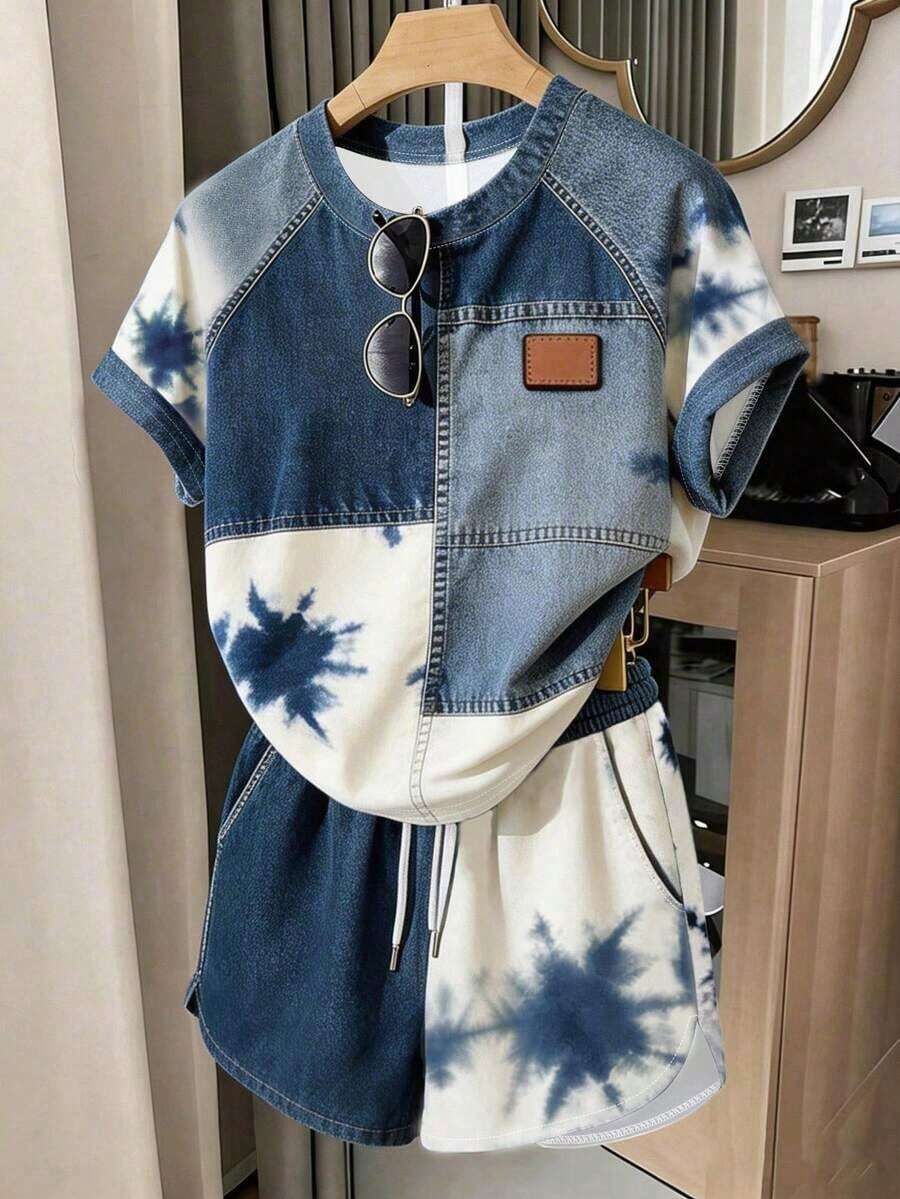 Conjunto deportivo casual para mujer, adecuado para uso diario, temporada de regreso a la escuela, fotografía callejera, imprescindible, atuendo diario, uso al aire libre, campamento, viaje, de moda y con estilo, conjunto de camiseta y pantalones c - Azul 4 - Ver 1