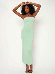 Vestido Sólido Estilo Tubo Para Cena O Citas Casuales - verde menta - Ver 5