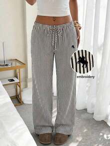 Pantalones casuales de mujer de lunares amarillos tejidos - Blanco y Negro - Ver 8