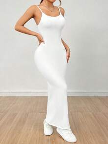 Vestido básico de tirantes finos blanco para mujer - Blanco - Ver 5