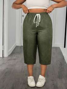 Pantalones capri con cintura con cordón para vacaciones de verano, pantalones de verano para maestros, con bolsillos, primavera, ceremonia de graduación, casual, azul - Verde fresco - Ver 4