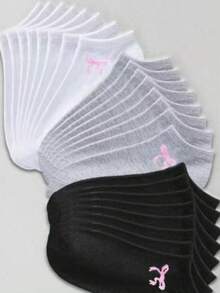 5/10/15 Pairs Unisex Comfortable Versatile Solid Color Black/White/Grey Bow Short Socks 1/5/10/15/20 Pairs - Multicolor - View 5