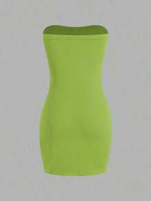 Vestido de tubo de color liso con abertura alta para ropa de Año Nuevo, minivestido corto para mujer - Verde - Ver 2