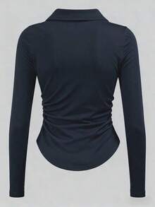 Camiseta blanca de manga larga para mujer con estampado de cerezas rojas dulces, cuello polo, cintura ajustada.Perfecta para el otoño.Nuevo estilo, camiseta de moda.Regalo para vacaciones, regalo para hermanos, regalo para hermana, regalo para mamá, regalo para el Día de la Madre.Informal, minimalista, top con estilo. - azul real - Ver 4