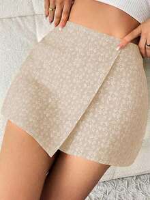 Falda pantalón elegante de unicolor con textura jacquard, para el Día de San Valentín - Naranja Coral - Ver 7