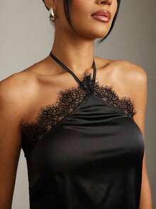 Top de tirantes con detalle de encaje sexy para la oficina en verano - Negro - Ver 8