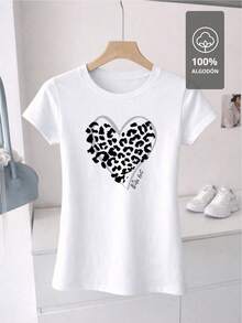 Playera Estampada de Mujer LEOPARD HEART CHIC - ROMANTIC WILD EDITION |   100% Algodón - [Blanco] - Ver 2