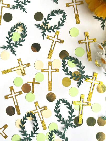 100pcs Party Festival Decorative Leaf Dot Glitter Cross Confetti,Christmas