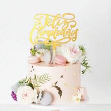 1个/3个/6个金色亚克力生日快乐蛋糕装饰插牌，适用于生日派对蛋糕装饰 - 彩色 - 查看 4