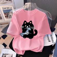 Camiseta con estampado de camisa casual para mujer, manga corta y cuello redondo, moda urbana local de primavera/verano camiseta unisex. NIWA - 698 Rosa - Ver 3