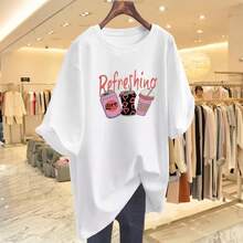 Camiseta con estampado de camisa casual para mujer, manga corta y cuello redondo, moda urbana local de primavera/verano camiseta unisex. 0SIH - Blanco - Ver 10