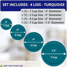 Klareware 1 Cup 2 Cup 4 cup 7 Cup Round Plastic Food Storage Replacement Lids Covers for Klareware Anchor Hocking and Pyrex Glass Bowls Container not Included (Turquoise ) - Turquesa - Ver 3