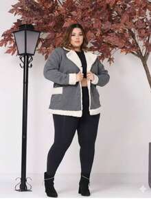 Women's Plus Size Coat With Button, Plush, Thick, Long Sleeves, Winter - Grey - View 1